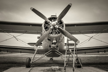 historical aircraft gets service on a meadow