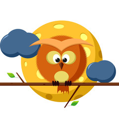 owl sitting on a branch on the background of the full moon