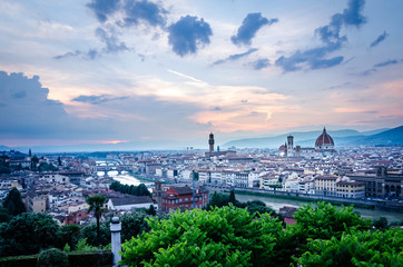 panoramic view of Florence at dusk overlooking old town