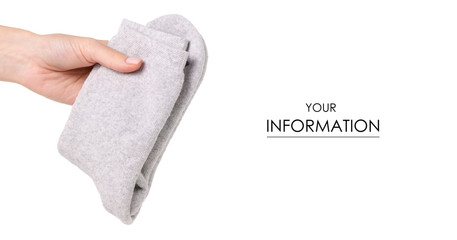 Gray socks in hand pattern on a white background isolation