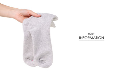 Gray socks in hand pattern on a white background isolation