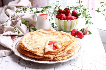 Fresh homemade crepes with strawberries