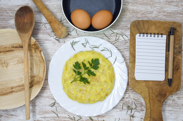  Typical Spanish dish, potato omelette. Site to write text and edit