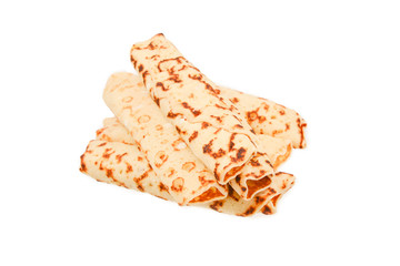 Pancakes with curd isolated on white background.