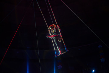 performance of air acrobats in the circus.