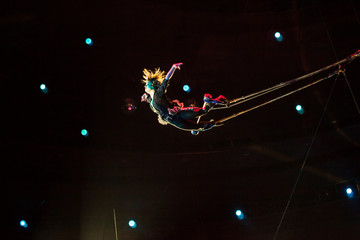 performance of air acrobats in the circus.