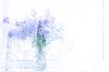 lilac bouquet window tulle faded