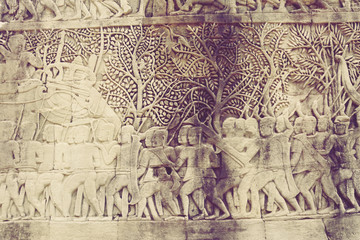 Fototapeta na wymiar Angkor Wat Wall and Sculpture Texture