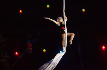 performance of air acrobats in the circus.