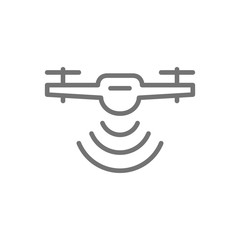 Naklejka premium Drone with radio waves, wireless, radar detection system, delivery service line icon.