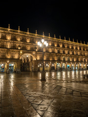 Obraz na płótnie Canvas Salamanca. Spain. March, 2017: Evening crowds in the Plaza Major in the city of Salamanca in the Castilla-y-Leon region of central Spain
