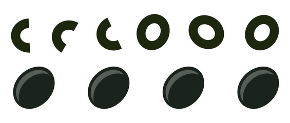 Whole olives and pieces of olives vector flat isolated