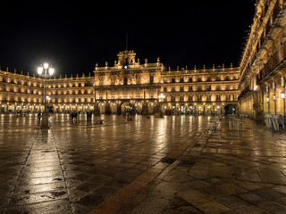 Salamanca. Spain. March, 2017: Evening crowds in the Plaza Major in the city of Salamanca in the Castilla-y-Leon region of central Spain