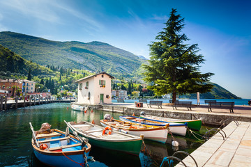 Small boat harbor in Nago-Torbole on lake Garda