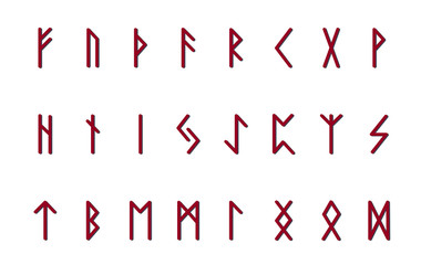 Set of ancient Norse runes. Runic alphabet, Futhark. Ancient occult symbols. Vector illustration. Old Germanic letters on a white background