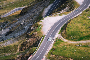 Wonderful mountain view. mountain winding road with many turns in autumn day. Transfagarasan highway, the most beautiful road in Europe, Romania, Transfagarash. Traval vacation concept