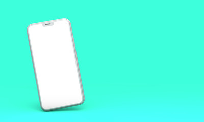 Smartphone mockup with blank white screen on a green background. 3D Render