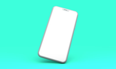 Smartphone mockup with blank white screen on a green background. 3D Render