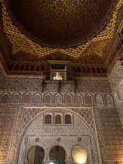 Fototapeta na wymiar Seville, Spain - March, 2018: Beautiful hall of Ambassadors in the Royal palace of Alcazar Seville Andelusia Spain