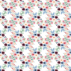 Seamless pattern with watercolor flowers roses, repeating floral background hand drawing. Perfectly for web design, greeting, wedding card, wallpaper, fabric, texture and other printing.