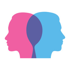 silhouette of the head of a man and a woman on a white background