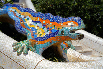 Lizard Fountain at Park Guell in in Barcelona, Spain