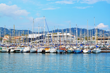 View on the old harbour of city Cannes. French Riviera, Cannes, France