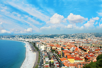 Fototapeta premium Cote d'Azur France. Beautiful panoramic aerial view city of Nice, France. Luxury resort of French riviera.