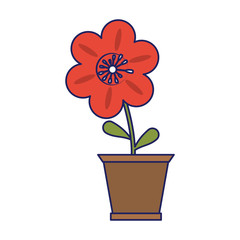 Flower in pot gardening cartoon blue lines