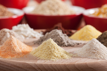 Various flours of a diverse selection of grains and cereals
