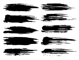 Set of brush strokes, Black ink grunge brush strokes. Vector illustration.