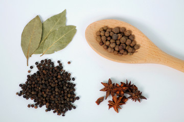 Various spices isolated on white background.