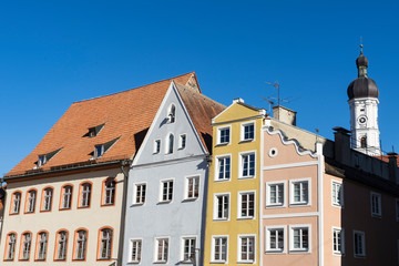 church and colorful houses in Landsberg am Lech,  Germany
