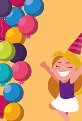 cute happy girl with birthday balloons helium