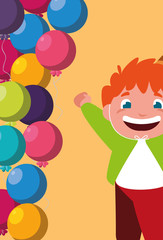 cute happy boy with birthday balloons helium