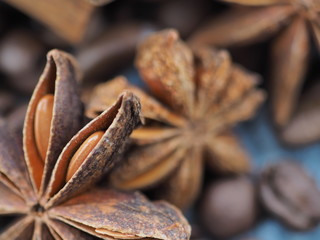 star anise and coffee close up