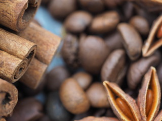 star_anise and coffee and cinnamon close up