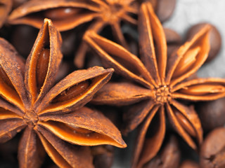 star anise and coffee close up saturation