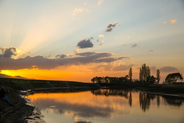 Obraz na płótnie Canvas Lake view with perfect reflection.artvin/turkey