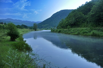 Fototapeta na wymiar Pliva River in Pljeva Village, Bosnia and Herzegovina