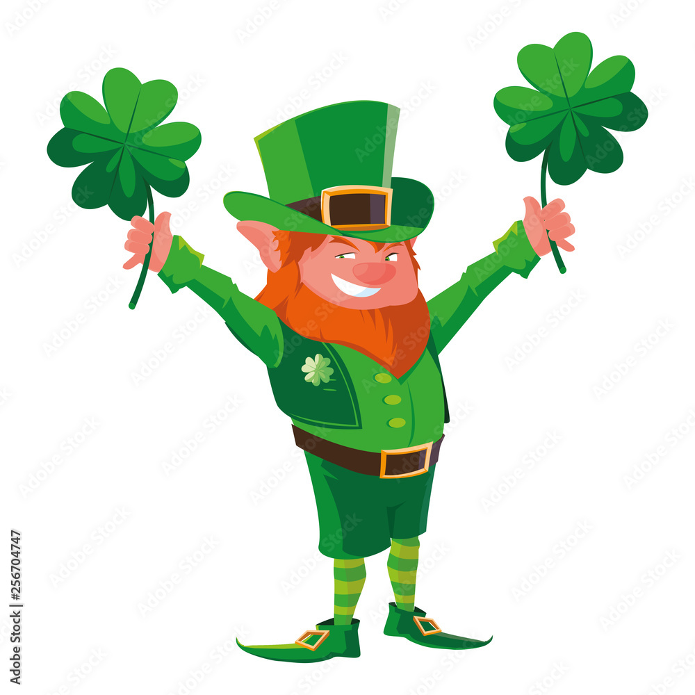 Sticker saint patrick lemprechaun with clovers leafs