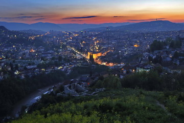 Obraz premium Panorama of Sarajevo at Night, Bosnia and Herzegovina