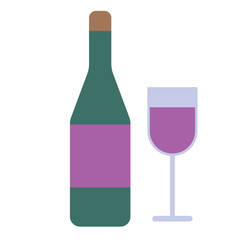 bottle glasses flat illustration on white