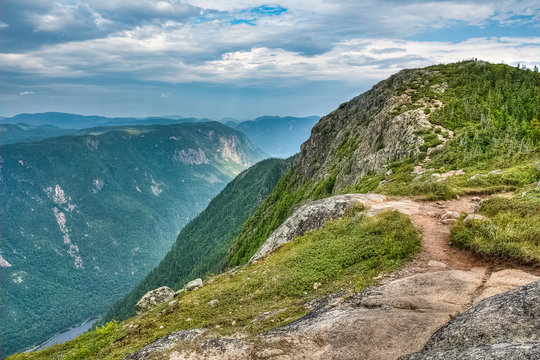 Overview on the valley of Malbaie river from an high angle on the summit, Mont des &Eacute;rables, Quebec, Canada
