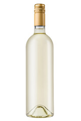 white wine bottle with bronze screw cap on white background