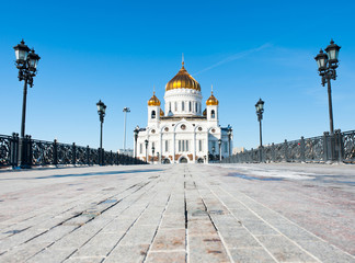 The Cathedral of Christ the Savior in sunny winter day, Moscow, Russia