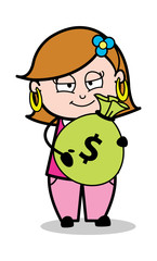 Cartoon Young Lady Showing Cash Vector Illustration