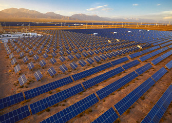 Fototapeta premium Solar photovoltaic tilting bracket for aerial desertification zone