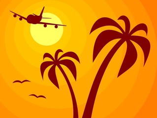 Airplane, Sun and Palm Trees