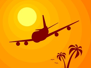 Airplane, Sun and Palm Trees